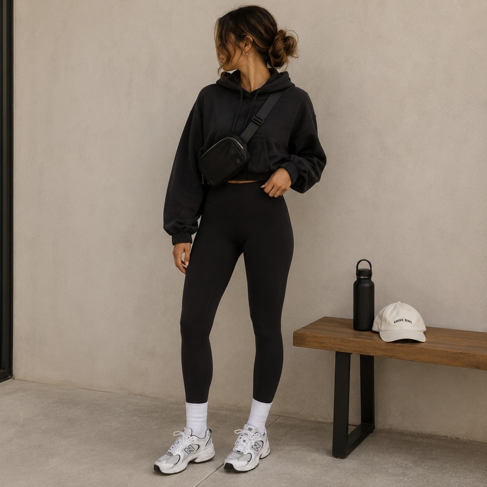 Who What Wear Black Woven Cropped Pullover Hoodie Women's Small